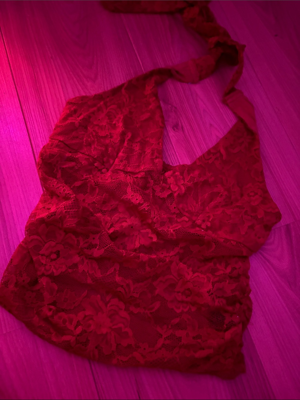 Red Lace Halter Crop Top